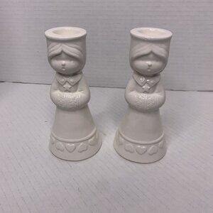 Rare-MCM Vintage white ceramic Japanese Choir girl taper candle holder(set of 2)